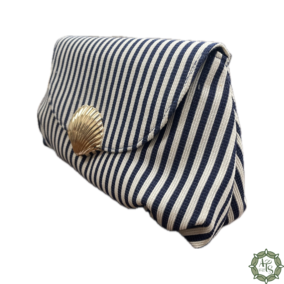 Navy Striped Sea Shell Clutch