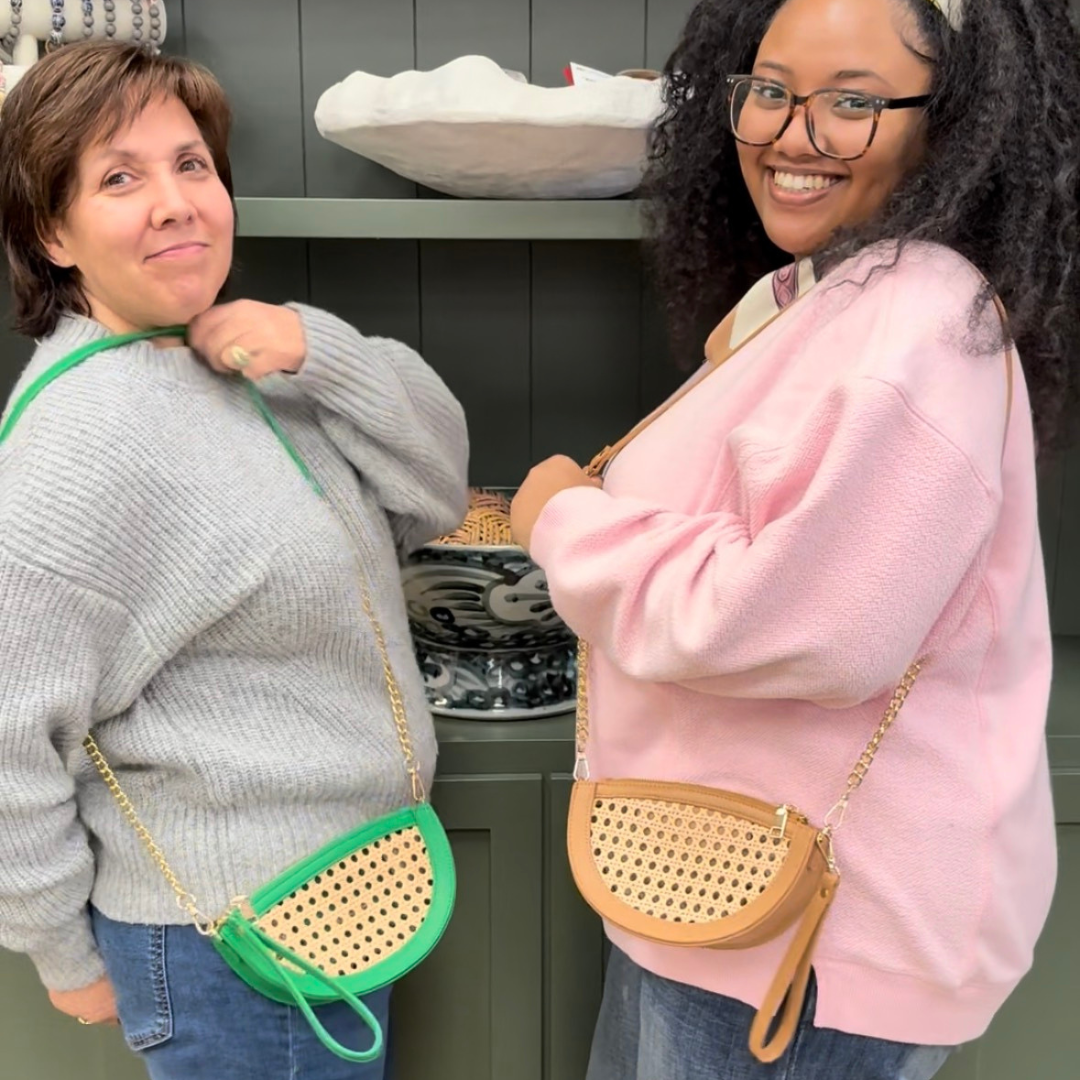 Tan Cane Cresent Cross Body / Wristlet