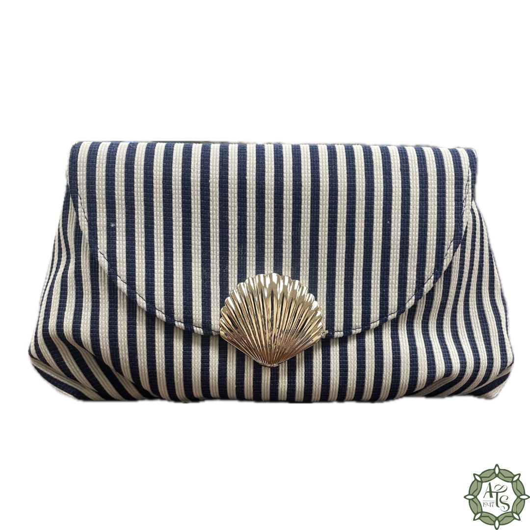 Navy Striped Sea Shell Clutch
