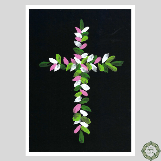 Green Pink and White Cross Print