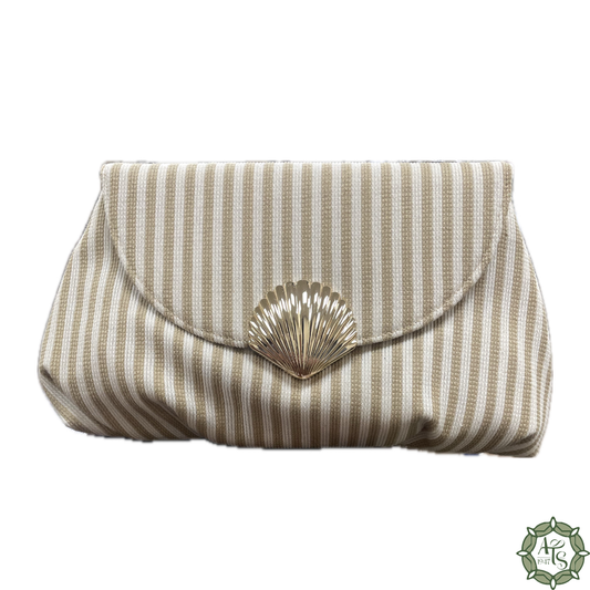 Tan Striped Sea Shell Clutch