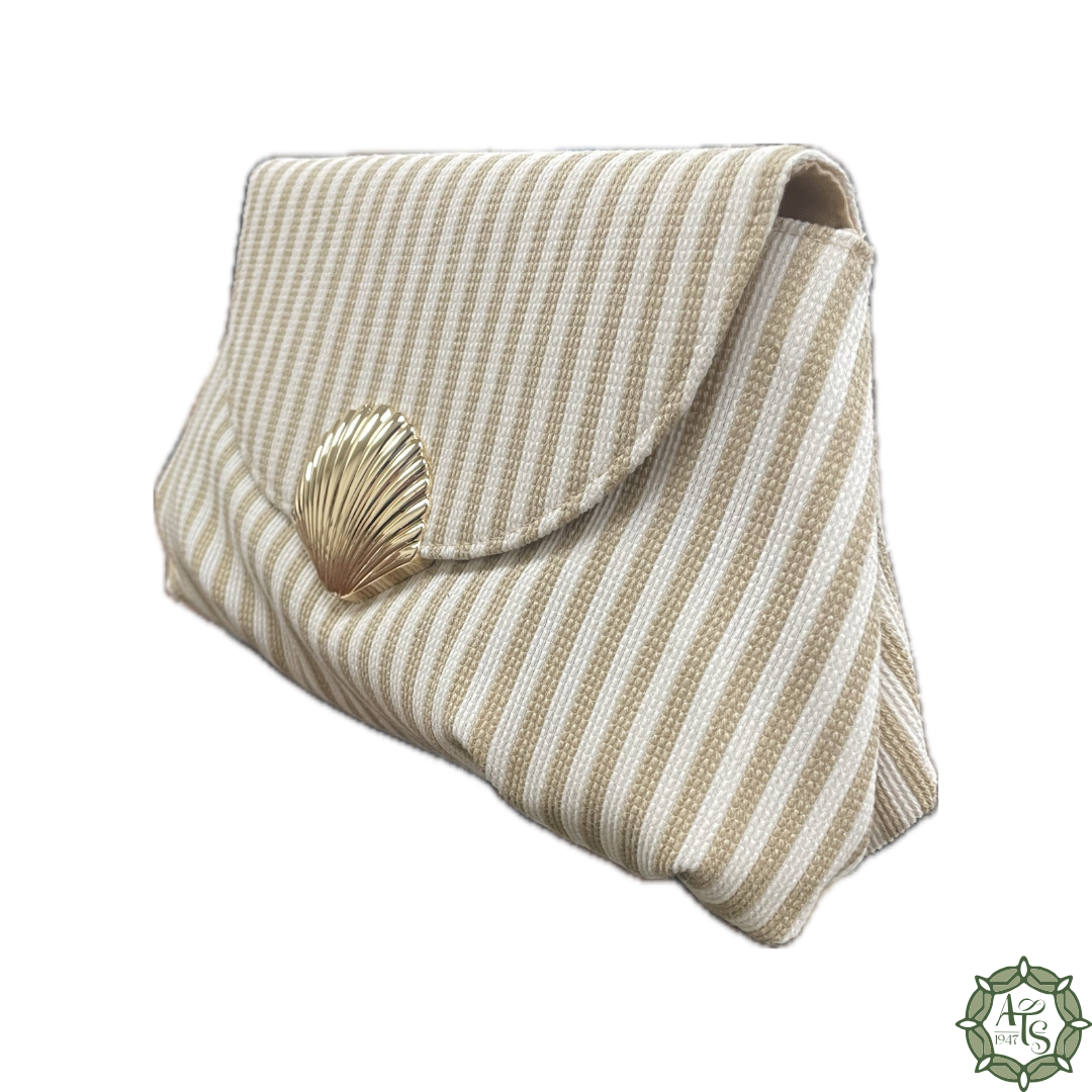 Tan Striped Sea Shell Clutch