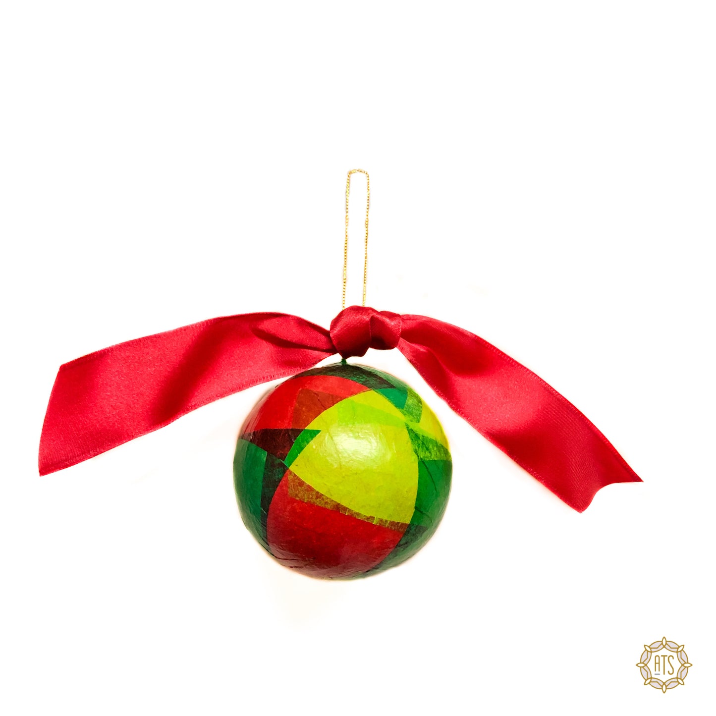 Decoupage Red & Green Ball Ornament